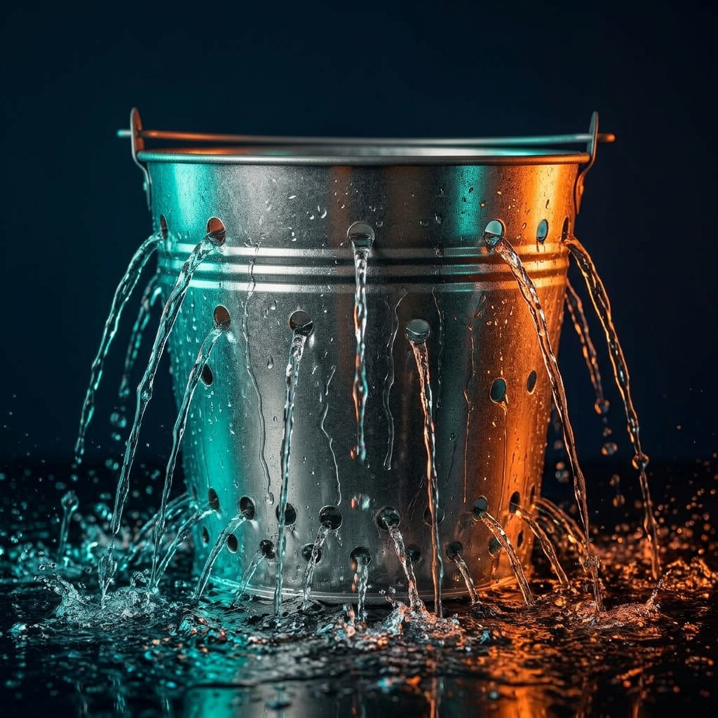 Leaky bucket illustrating local businesses losing leads through gaps in their marketing